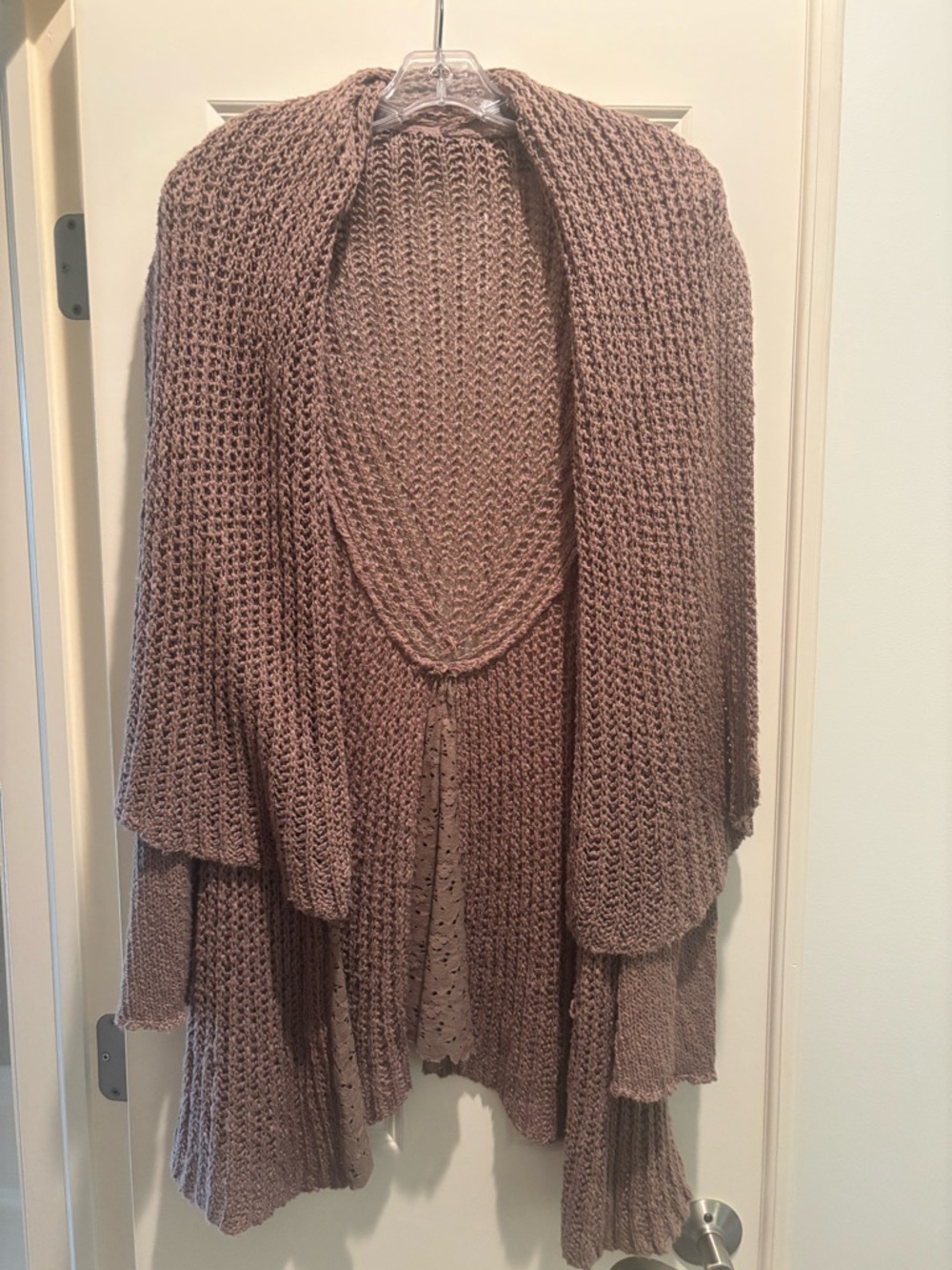 Women's Draped Open-Front Knit Cardigan in Mauve Brown